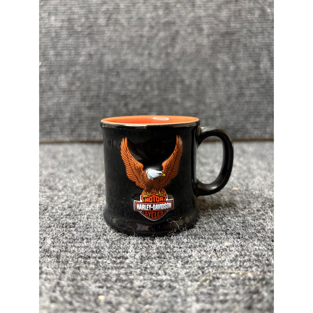 Harley-Davidson Ceramic Mini Mug Shot Glass Black Orange Eagle Logo 2014 F-45